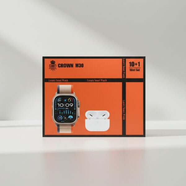Crown M30 Smart Watch + AirPods (10-in-1 Combo Set)