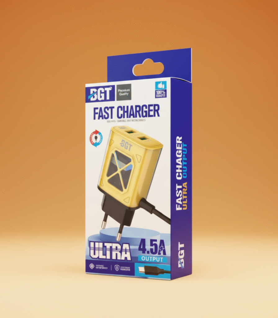 BGT Ultra 4.5A Fast Charger – Dual USB & Data Cable