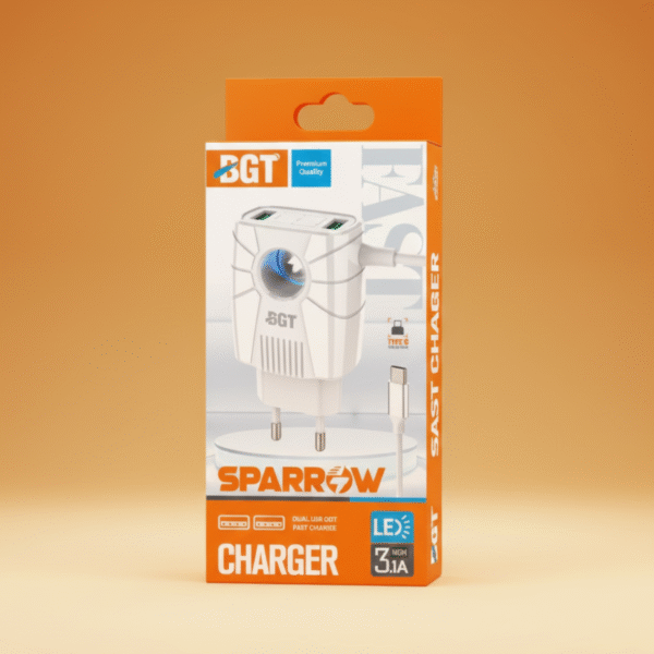 BGT Sparrow 3.1A Fast Charger – Dual USB & Type-C Cable