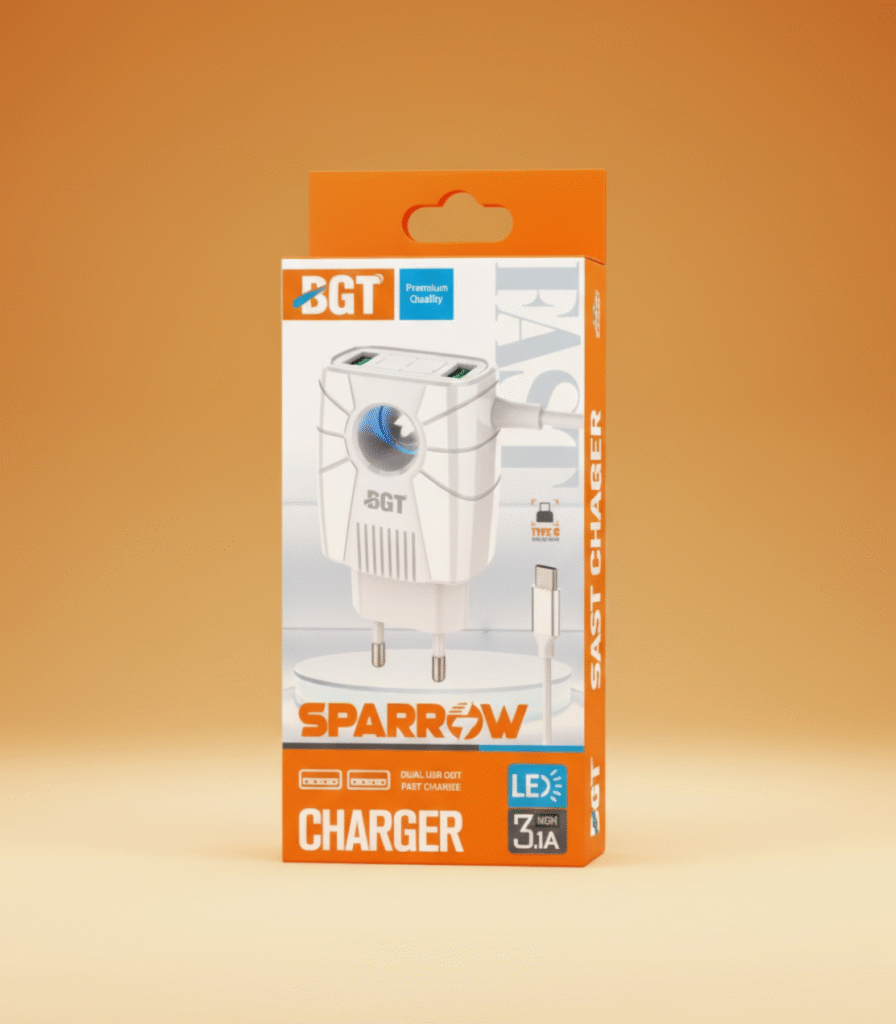 BGT Sparrow 3.1A Fast Charger – Dual USB & Type-C Cable