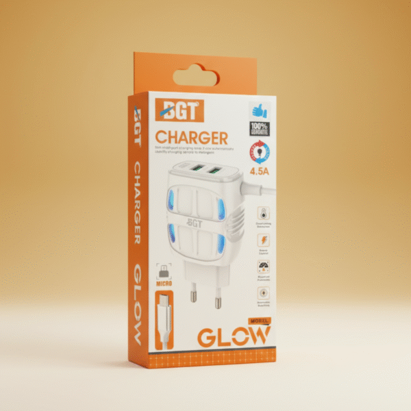 BGT Morel Glow 4.5A Fast Charger – Dual USB & Micro Cable