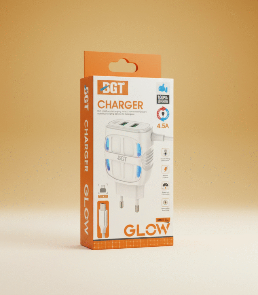 BGT Morel Glow 4.5A Fast Charger – Dual USB & Micro Cable