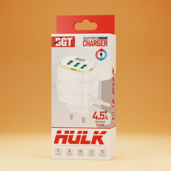 BGT Mobile Hulk Series 4.5A Fast Charger - 3 USB Ports with LED
