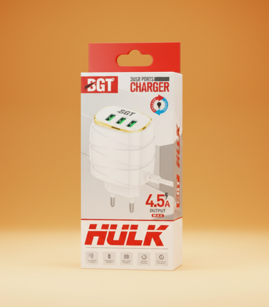 BGT Mobile Hulk Series 4.5A Fast Charger - 3 USB Ports with LED